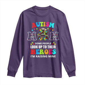 Autism Mom Long Sleeve Shirt Raising Hero Messy Bun Autism Awareness TS10 Purple Print Your Wear