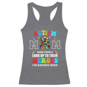 Autism Mom Racerback Tank Top Raising Hero Messy Bun Autism Awareness TS10 Charcoal Print Your Wear