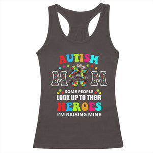 Autism Mom Racerback Tank Top Raising Hero Messy Bun Autism Awareness TS10 Dark Chocolate Print Your Wear