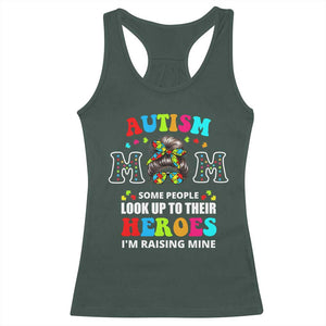 Autism Mom Racerback Tank Top Raising Hero Messy Bun Autism Awareness TS10 Dark Forest Green Print Your Wear
