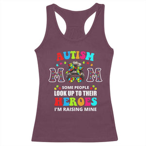 Autism Mom Racerback Tank Top Raising Hero Messy Bun Autism Awareness TS10 Maroon Print Your Wear