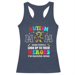 Autism Mom Racerback Tank Top Raising Hero Messy Bun Autism Awareness TS10 Navy Print Your Wear