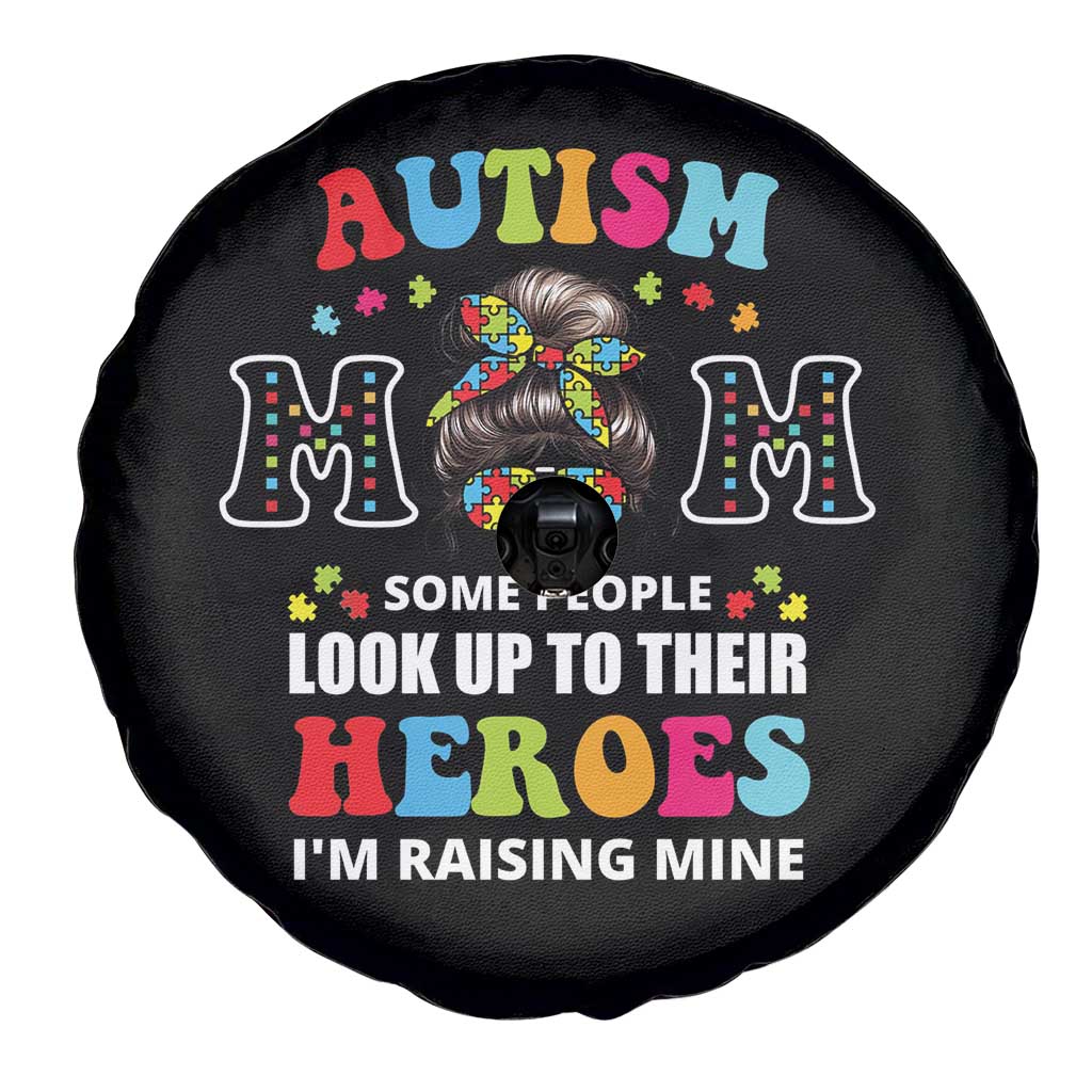 Autism Mom Spare Tire Cover Raising Hero Messy Bun Autism Awareness TS10 Print Your Wear