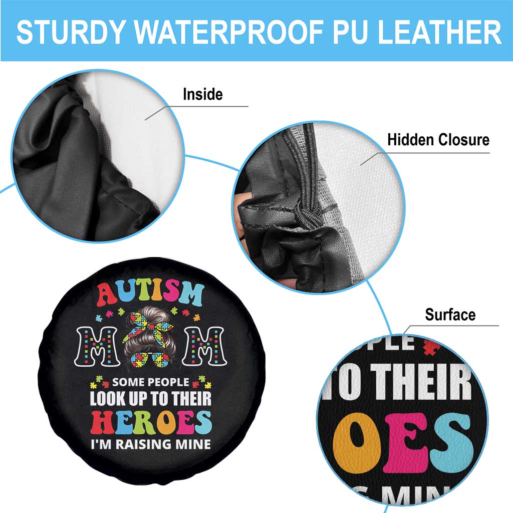 Autism Mom Spare Tire Cover Raising Hero Messy Bun Autism Awareness TS10 Print Your Wear