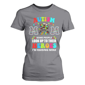 Autism Mom T Shirt For Women Raising Hero Messy Bun Autism Awareness TS10 Charcoal Print Your Wear