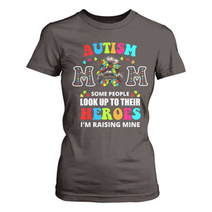 Autism Mom T Shirt For Women Raising Hero Messy Bun Autism Awareness TS10 Dark Chocolate Print Your Wear