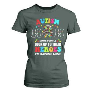 Autism Mom T Shirt For Women Raising Hero Messy Bun Autism Awareness TS10 Dark Forest Green Print Your Wear