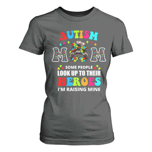 Autism Mom T Shirt For Women Raising Hero Messy Bun Autism Awareness TS10 Dark Heather Print Your Wear