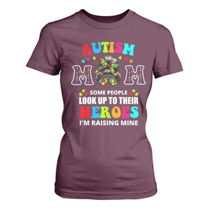 Autism Mom T Shirt For Women Raising Hero Messy Bun Autism Awareness TS10 Maroon Print Your Wear