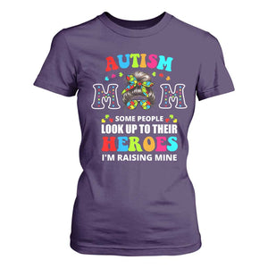 Autism Mom T Shirt For Women Raising Hero Messy Bun Autism Awareness TS10 Purple Print Your Wear
