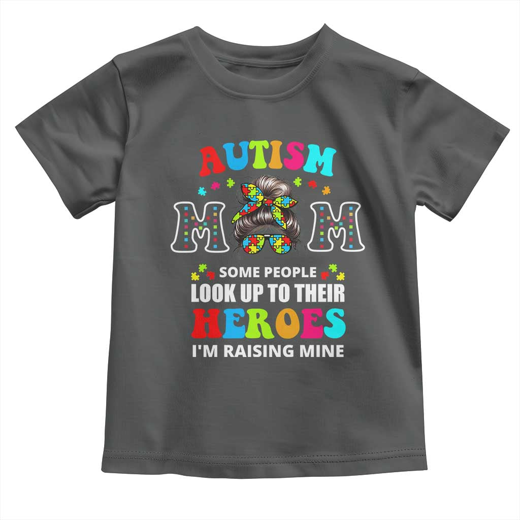 Autism Mom Toddler T Shirt Raising Hero Messy Bun Autism Awareness TS10 Dark Heather Print Your Wear