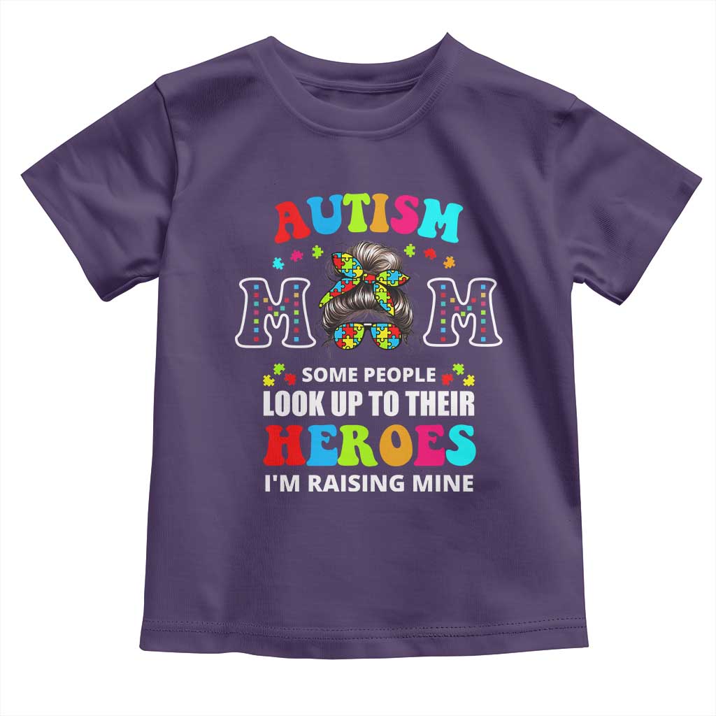 Autism Mom Toddler T Shirt Raising Hero Messy Bun Autism Awareness TS10 Purple Print Your Wear