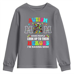 Autism Mom Youth Sweatshirt Raising Hero Messy Bun Autism Awareness TS10 Charcoal Print Your Wear