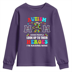 Autism Mom Youth Sweatshirt Raising Hero Messy Bun Autism Awareness TS10 Purple Print Your Wear