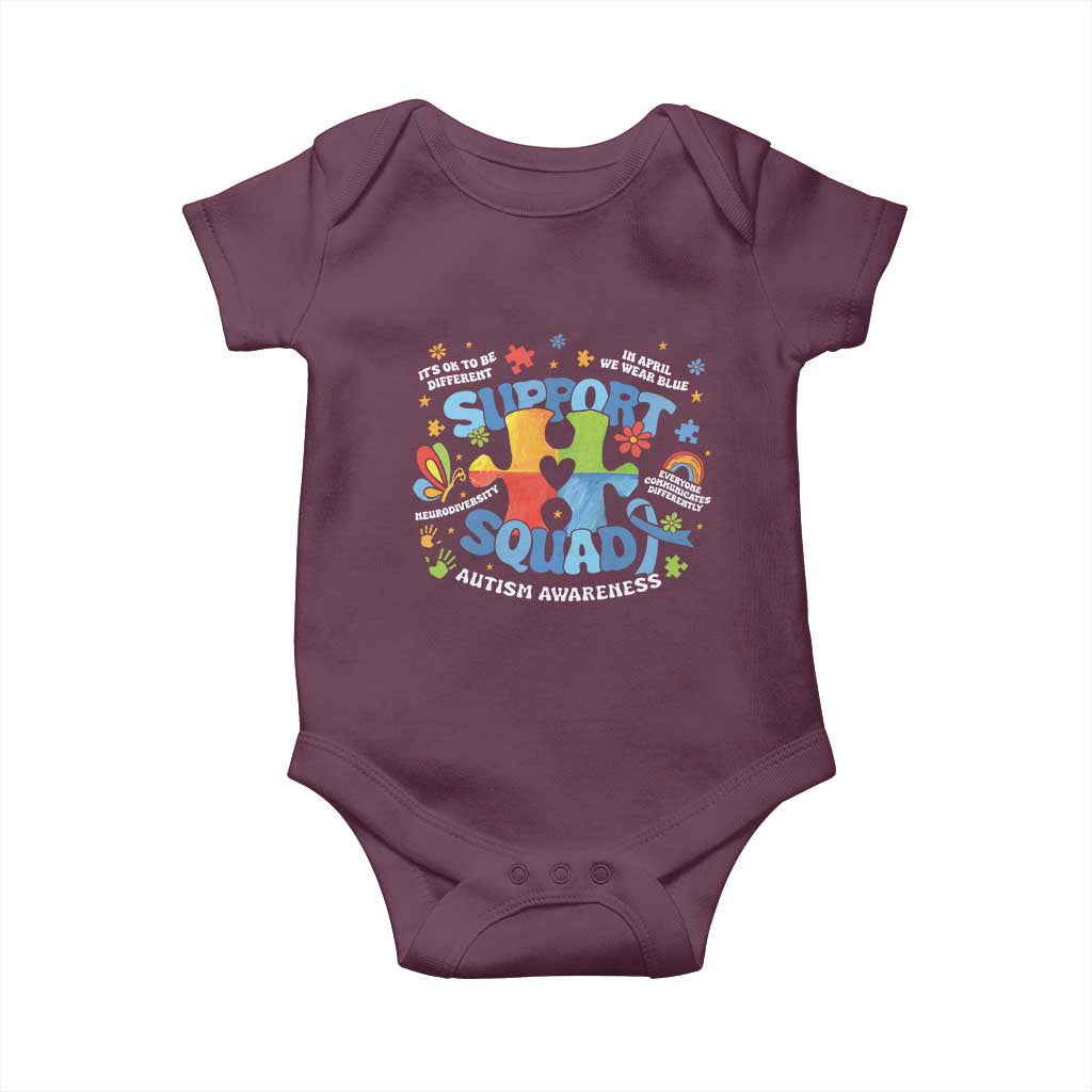 Autism Awareness Support Squad Baby Onesie TS10 Maroon Print Your Wear