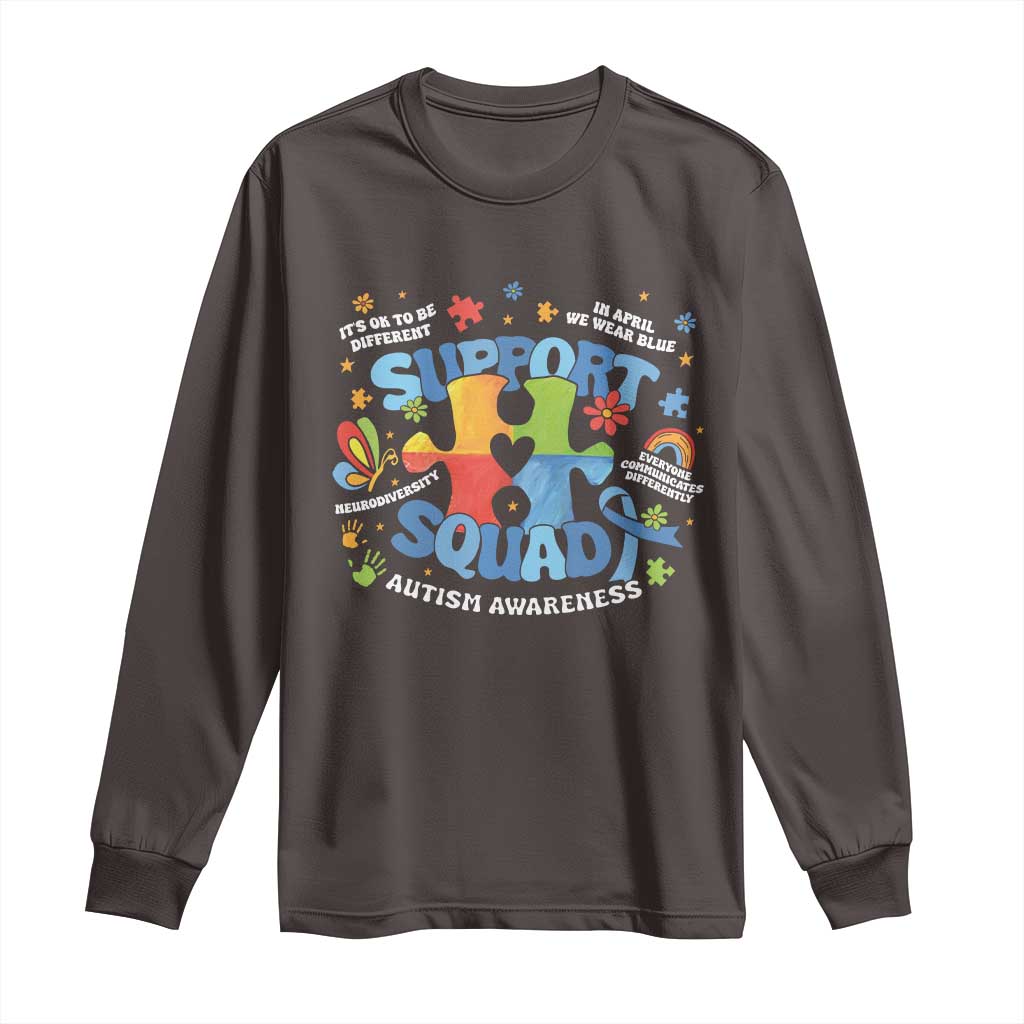 Autism Awareness Support Squad Long Sleeve Shirt TS10 Dark Chocolate Print Your Wear