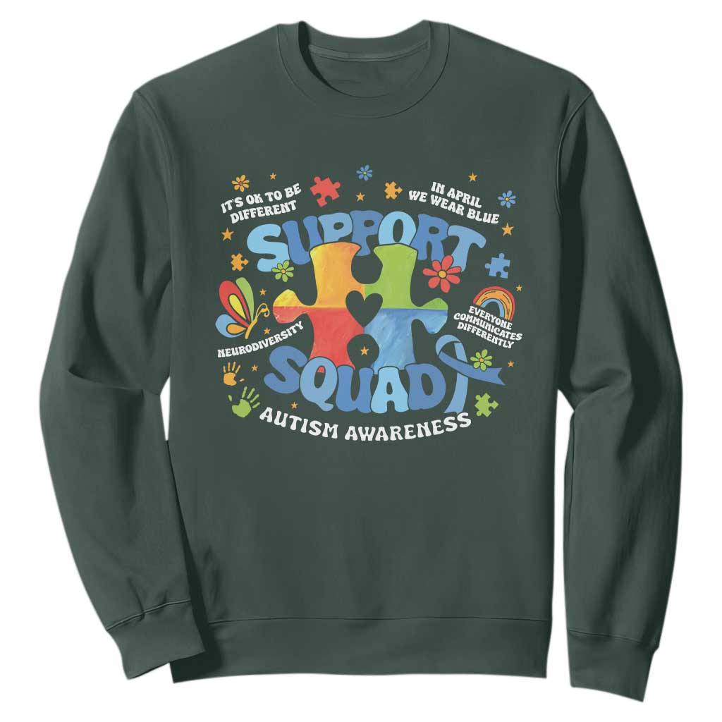 Autism Awareness Support Squad Sweatshirt TS10 Dark Forest Green Print Your Wear