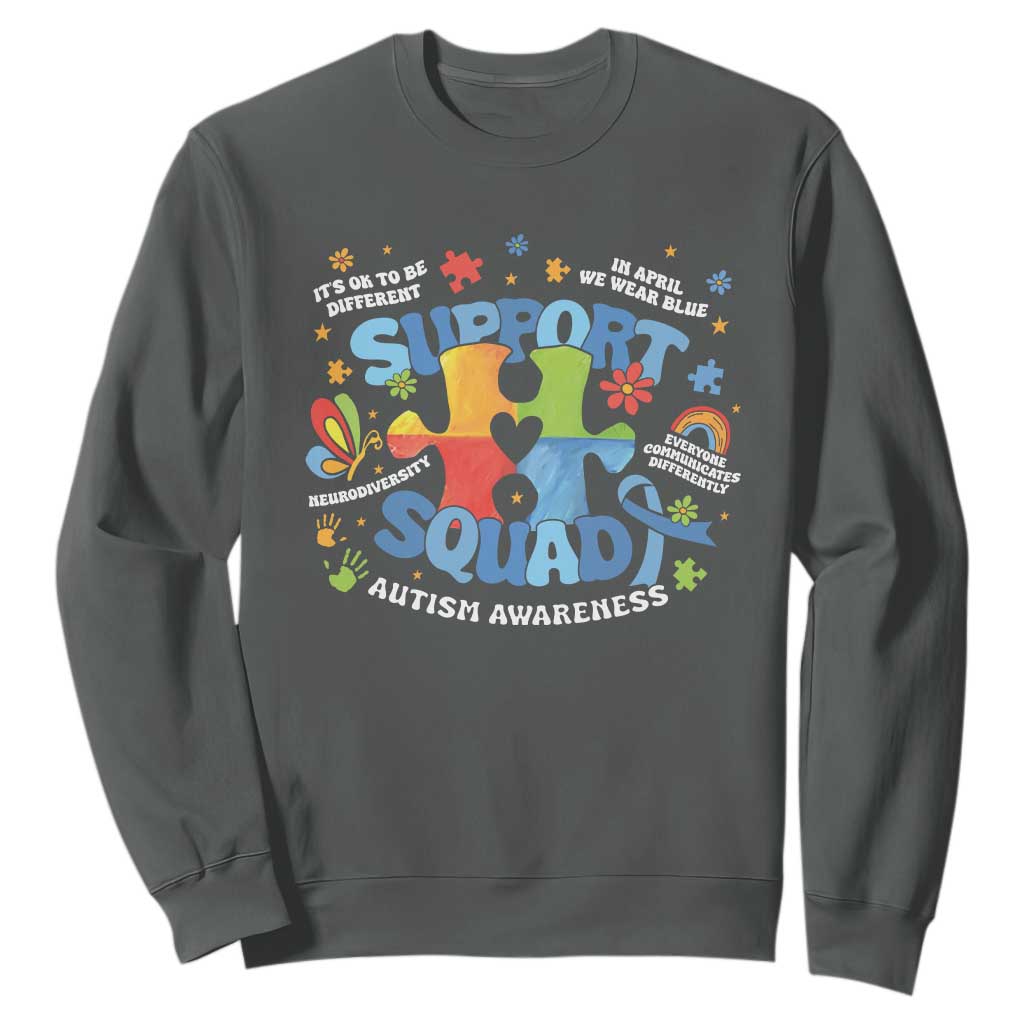 Autism Awareness Support Squad Sweatshirt TS10 Dark Heather Print Your Wear