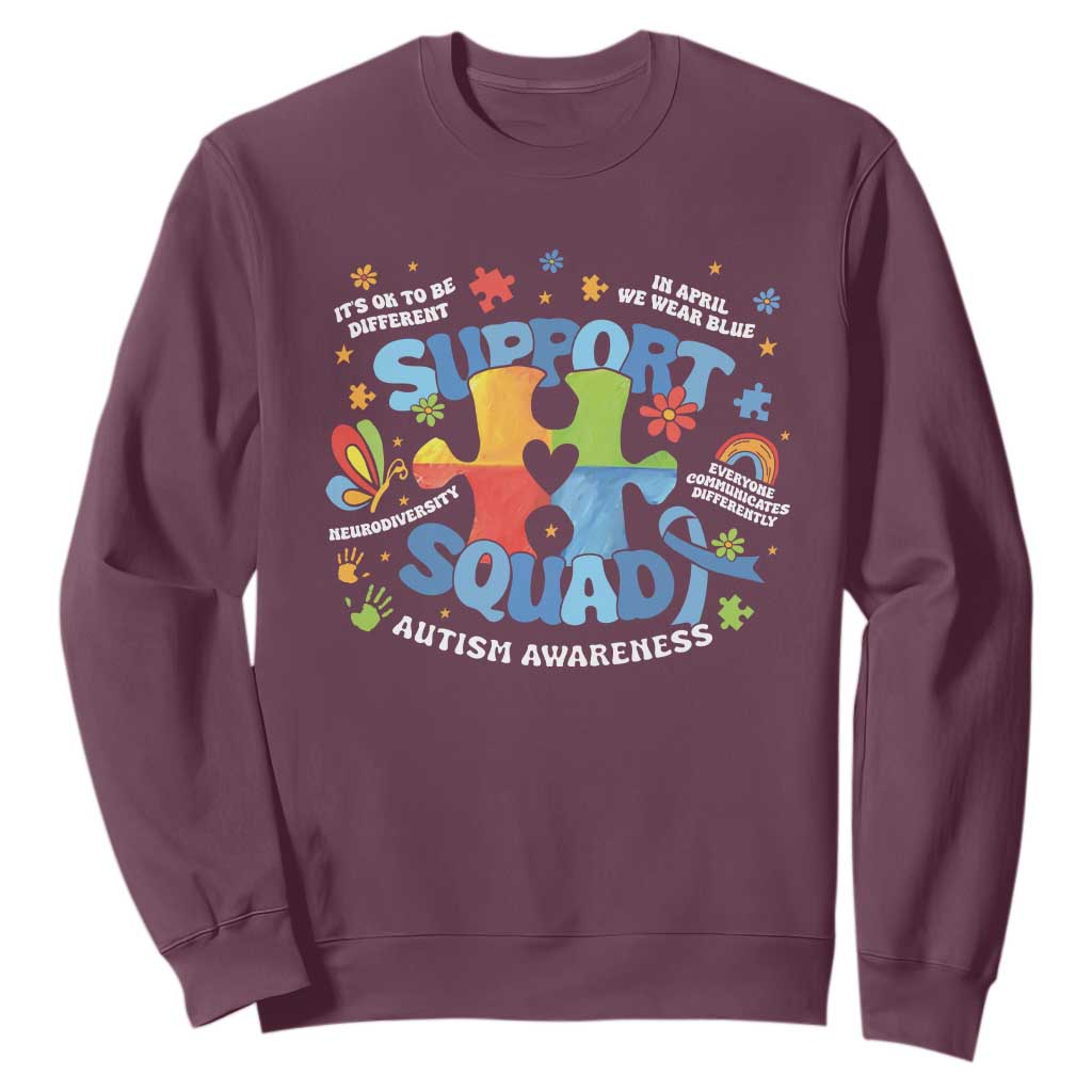 Autism Awareness Support Squad Sweatshirt TS10 Maroon Print Your Wear