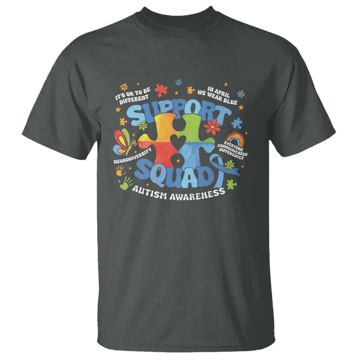 Autism Awareness Support Squad T Shirt TS10 Dark Heather Print Your Wear