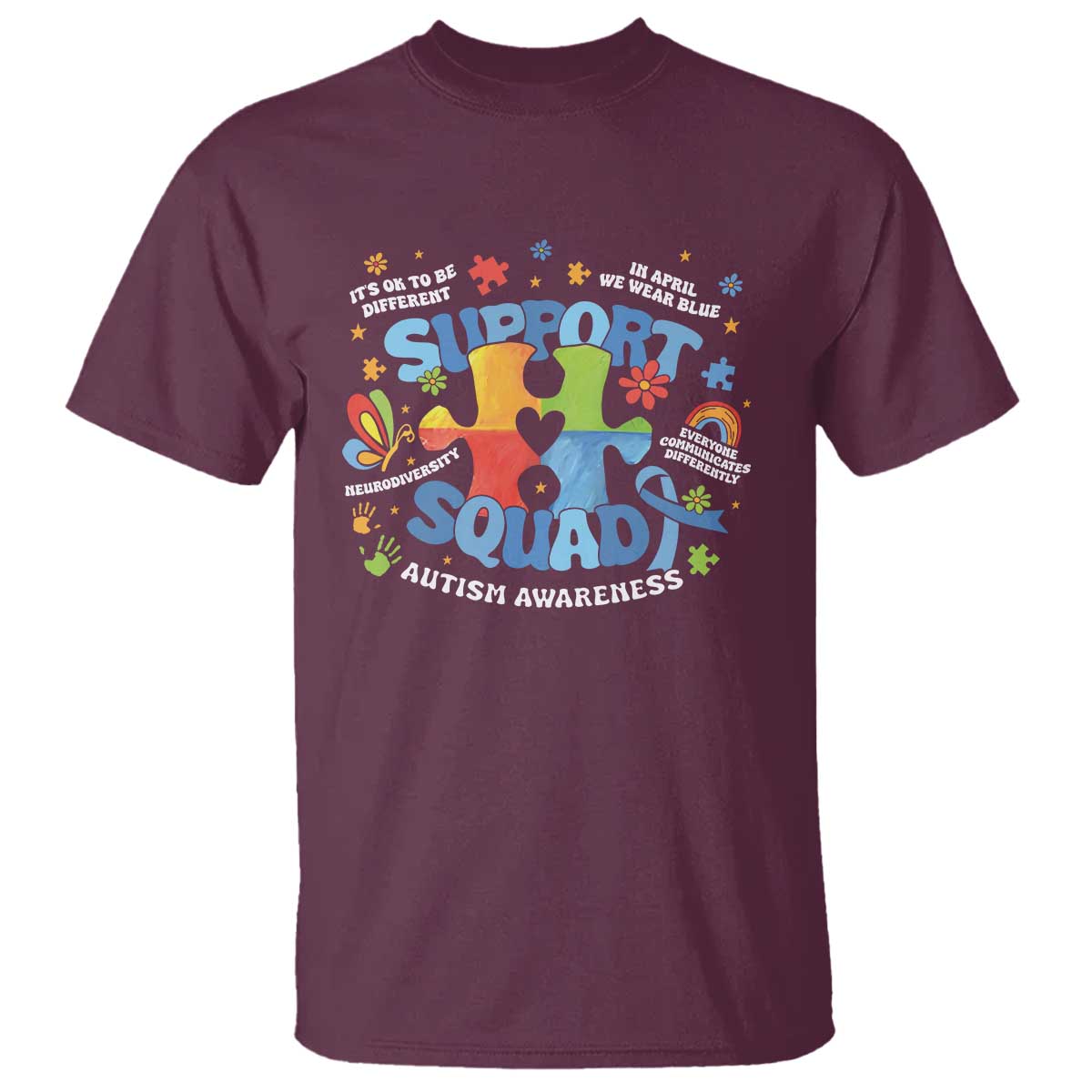 Autism Awareness Support Squad T Shirt TS10 Maroon Print Your Wear