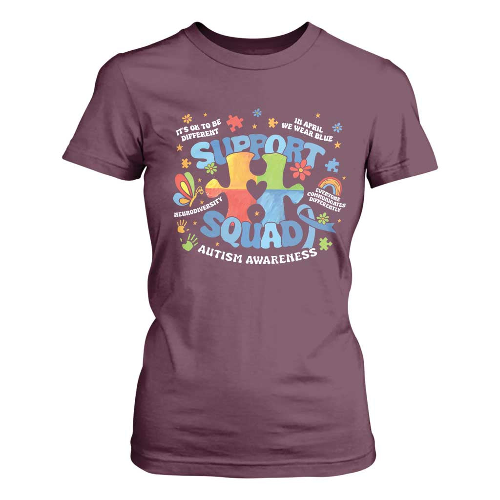 Autism Awareness Support Squad T Shirt For Women TS10 Maroon Print Your Wear