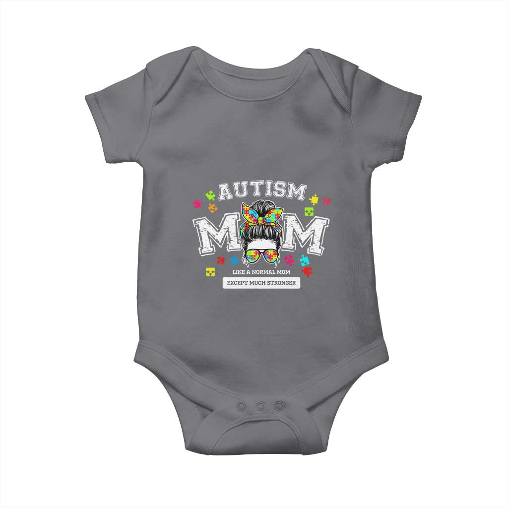Autism Mom Baby Onesie Much Stronger Messy Bun ASD Autism Awareness TS10 Charcoal Print Your Wear