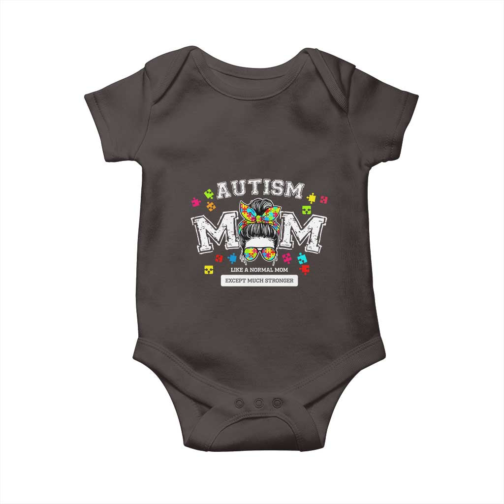 Autism Mom Baby Onesie Much Stronger Messy Bun ASD Autism Awareness TS10 Dark Chocolate Print Your Wear