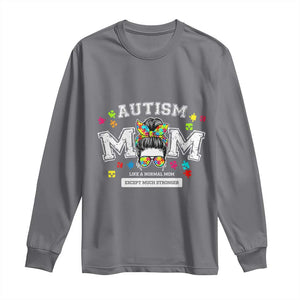 Autism Mom Long Sleeve Shirt Much Stronger Messy Bun ASD Autism Awareness TS10 Charcoal Print Your Wear