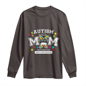Autism Mom Long Sleeve Shirt Much Stronger Messy Bun ASD Autism Awareness TS10 Dark Chocolate Print Your Wear