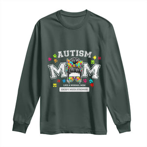 Autism Mom Long Sleeve Shirt Much Stronger Messy Bun ASD Autism Awareness TS10 Dark Forest Green Print Your Wear