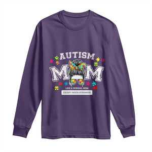 Autism Mom Long Sleeve Shirt Much Stronger Messy Bun ASD Autism Awareness TS10 Purple Print Your Wear