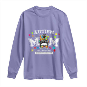 Autism Mom Long Sleeve Shirt Much Stronger Messy Bun ASD Autism Awareness TS10 Violet Print Your Wear