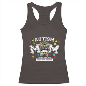 Autism Mom Racerback Tank Top Much Stronger Messy Bun ASD Autism Awareness TS10 Dark Chocolate Print Your Wear