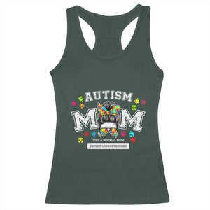 Autism Mom Racerback Tank Top Much Stronger Messy Bun ASD Autism Awareness TS10 Dark Forest Green Print Your Wear