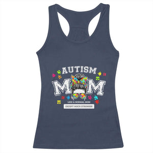 Autism Mom Racerback Tank Top Much Stronger Messy Bun ASD Autism Awareness TS10 Navy Print Your Wear
