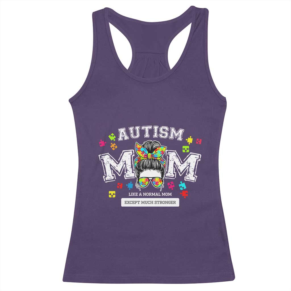 Autism Mom Racerback Tank Top Much Stronger Messy Bun ASD Autism Awareness TS10 Purple Print Your Wear