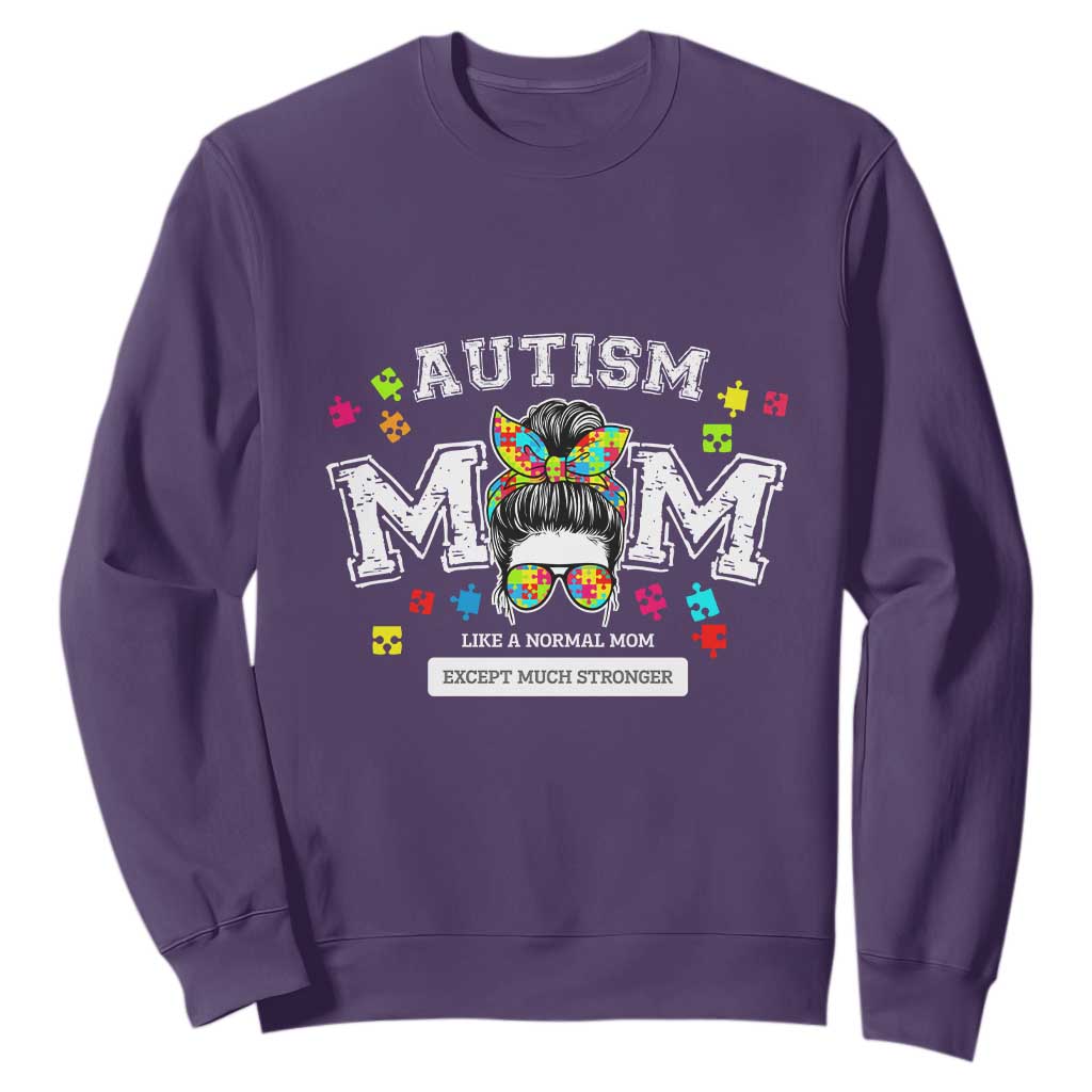 Autism Mom Sweatshirt Much Stronger Messy Bun ASD Autism Awareness TS10 Purple Print Your Wear