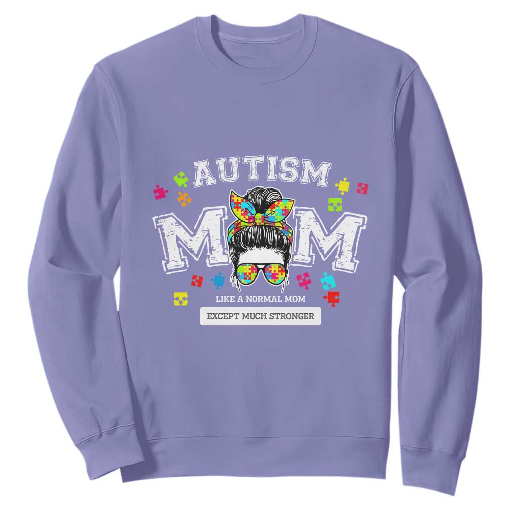 Autism Mom Sweatshirt Much Stronger Messy Bun ASD Autism Awareness TS10 Violet Print Your Wear