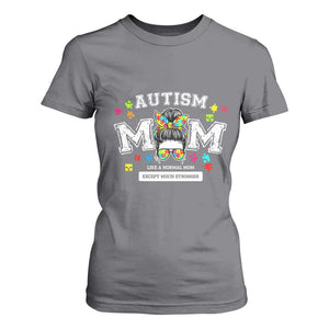 Autism Mom T Shirt For Women Much Stronger Messy Bun ASD Autism Awareness TS10 Charcoal Print Your Wear
