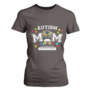 Autism Mom T Shirt For Women Much Stronger Messy Bun ASD Autism Awareness TS10 Dark Chocolate Print Your Wear