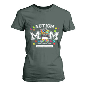 Autism Mom T Shirt For Women Much Stronger Messy Bun ASD Autism Awareness TS10 Dark Forest Green Print Your Wear