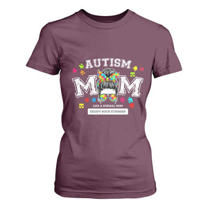 Autism Mom T Shirt For Women Much Stronger Messy Bun ASD Autism Awareness TS10 Maroon Print Your Wear