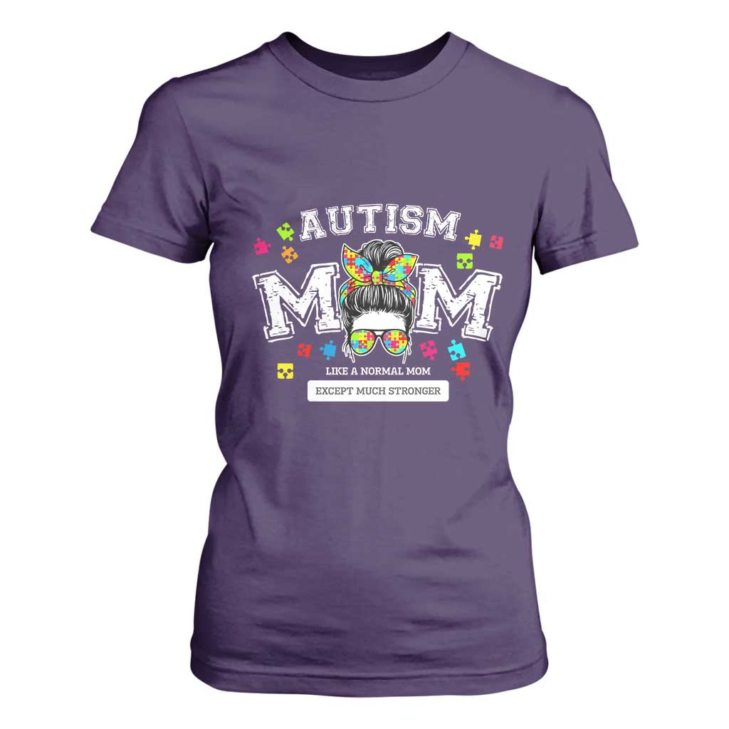 Autism Mom T Shirt For Women Much Stronger Messy Bun ASD Autism Awareness TS10 Purple Print Your Wear
