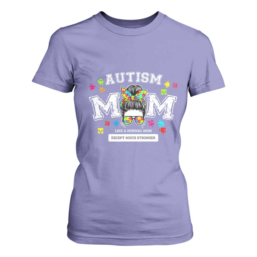 Autism Mom T Shirt For Women Much Stronger Messy Bun ASD Autism Awareness TS10 Violet Print Your Wear
