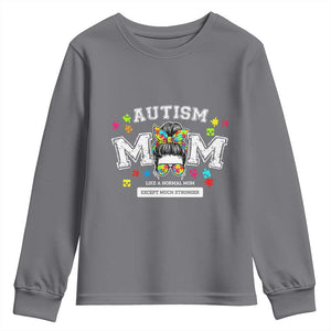 Autism Mom Youth Sweatshirt Much Stronger Messy Bun ASD Autism Awareness TS10 Charcoal Print Your Wear