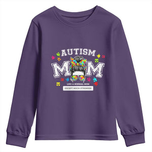 Autism Mom Youth Sweatshirt Much Stronger Messy Bun ASD Autism Awareness TS10 Purple Print Your Wear