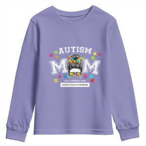 Autism Mom Youth Sweatshirt Much Stronger Messy Bun ASD Autism Awareness TS10 Violet Print Your Wear