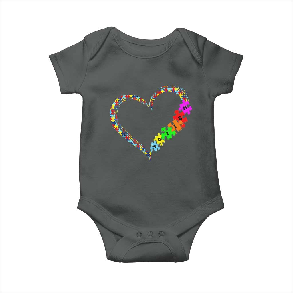 Autism Awareness Love Heart Puzzle Piece Baby Onesie TS10 Dark Heather Print Your Wear