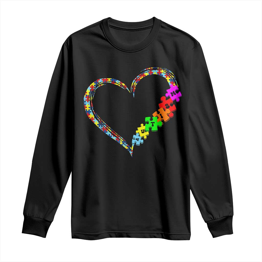Autism Awareness Love Heart Puzzle Piece Long Sleeve Shirt TS10 Black Print Your Wear